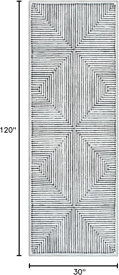 Bloom Rugs Washable Non-Slip 10 ft Runner - Black/Ivory Striped Runner for Entryway, Hallway, Bathroom, and Kitchen - Exact Size: 2.5' x 10'