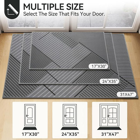 Front Door Mat 31''x47'', Non Slip Absorbent Muddy Dirt Resist Washable Low-Profile Indoor Doormat, Welcome Entryway Door Mats, Grey