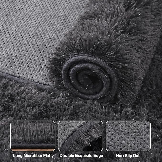 Upgrade Non-Slip Plush Rugs for Living Room, Soft Shaggy Carpets for Living Room, Fuzzy Rugs for Kids' Room, Perfect Decor for Modern Home Charcoal 8x10 Feet