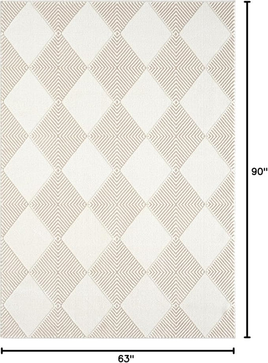 Abani Cream Area Rug for Living Room, Bedroom - Diamond Pattern - 5 x 8 - Durable & Easy to Clean