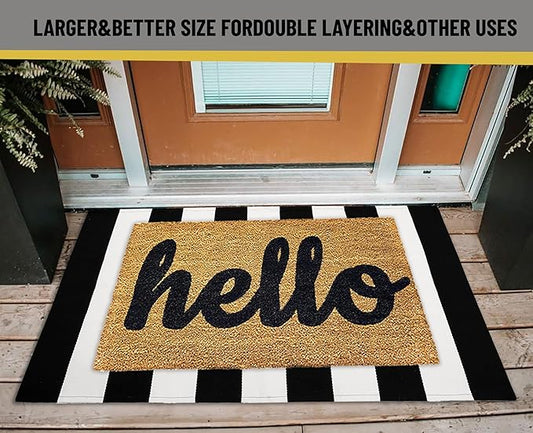 KOZYFLY Black and White Striped Rug Doormat 23.5' x 35.4' Cotton Woven Washable Black Indoor Outdoor Rugs for Layered Door Mats Porch/Kitchen/Farmhouse
