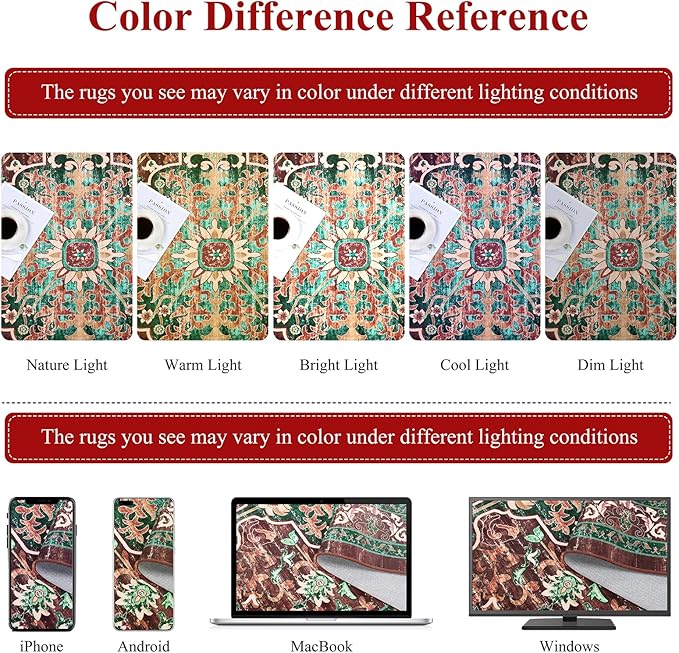 U'Artlines 2x3 Washable Boho Area Rug, Small Non Slip Vintage Doormat for Indoor Front Door Ultra Thin Mat Carpet for Entryway Kitchen Bathroom Bedroom Rust&Teal