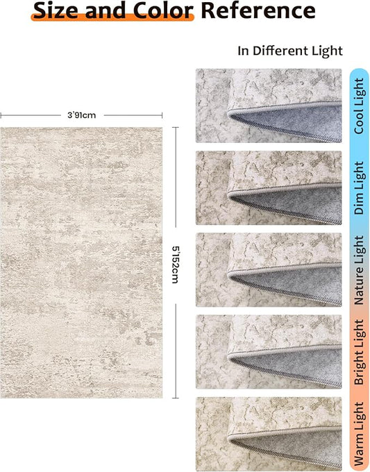 Art&Tuft Non-Slip Runner Rug - 3x5 Runner Rug Washable Low-Pile Rugs Runners, Soft Distressed Carpet Runner for Bedroom Bathroom Kitchen Laundry Living Room, Beige