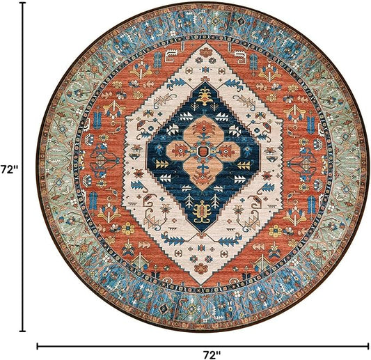Lahome Ultra-Thin Round Rugs - 6ft Washable Round Area Rugs for Living Room Non-Slip Throw Circle Rugs for Bedroom Dining Room Rug, Non-Shedding Office Rug Oriental Round Carpet for Bedroom Kitchen
