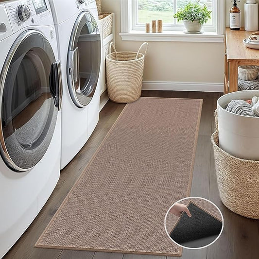 GOYLSER Washable Runner Rug with Rubber Backing, Absorbent Hallway Long Floor Runner Carpet, Laundry Room Mat Floor Runner, Light Brown