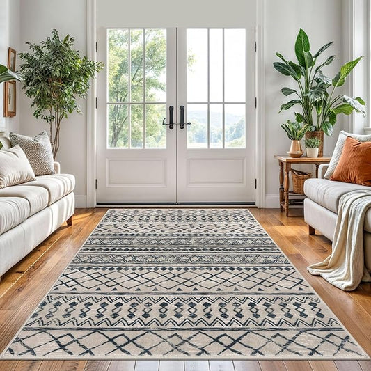 KUTA Area Rug 5x7 Light Brown Black, Washable Boho Large Living Room Moroccan Rugs Non-Slip, Ultra Soft Geometric Traditional Farmhouse Carpet for Dining Room Bedroom Dorm Office Home Décor
