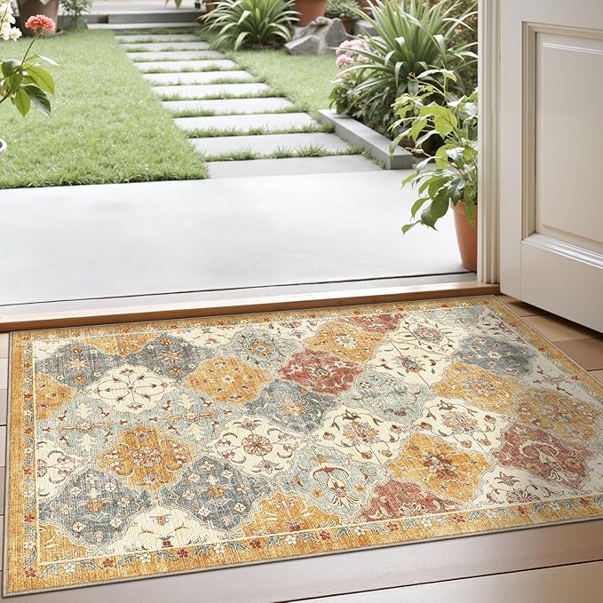 LUMI Indoor Door Mat 17x30, Washable Low Pile Entry Rug with Non-Slip Rubber Backing, Durable Welcome Mat for Entryway, Hallway, Patio, or Porch