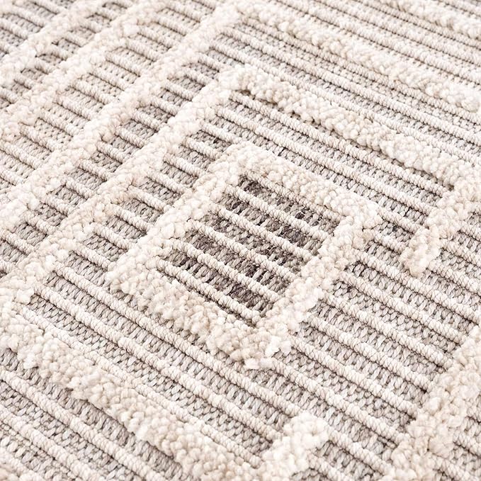 Hauteloom Lunao Living Room, Bedroom Area Rug - Geometric, Solid & Striped - Charcoal, Cream, Peach - 6'7" x 9'