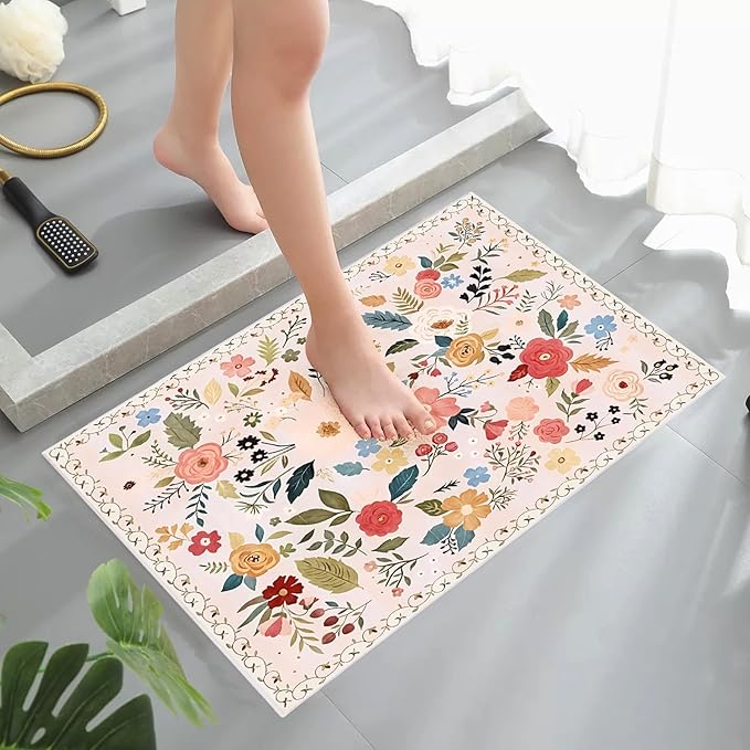 Floral Rug Door Mat Indoor Entrance 2x3 Rug Washable Small Area Rug Non-Slip Low-Pile Floor Carpet for Indoor Entryway Front Entrance Kids Room(Pink)