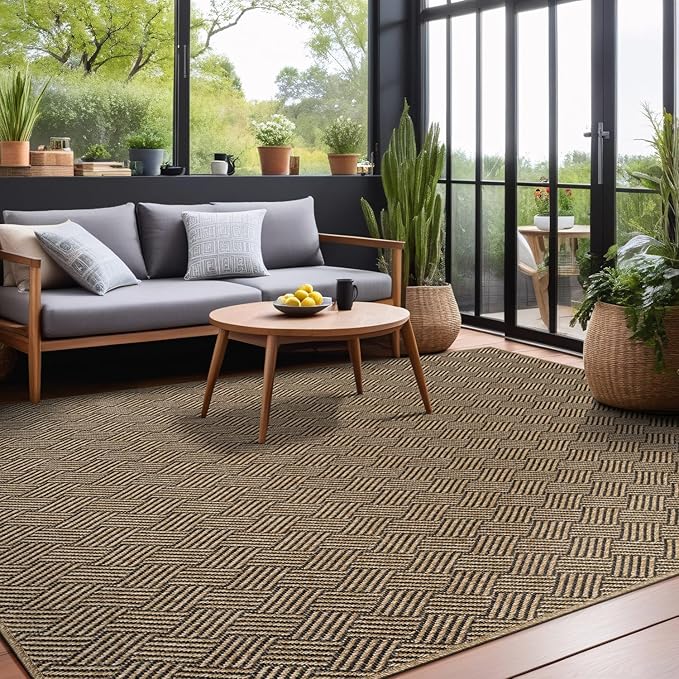 Easy Jute Rugs 8x10 Herringbone Natural Color Living Room Indoor Outdoor Area Rug for Patio and Kitchen Rug High Traffic Washable Easy to Clean Solid Boho Woven Design Carpet (8 x 10)