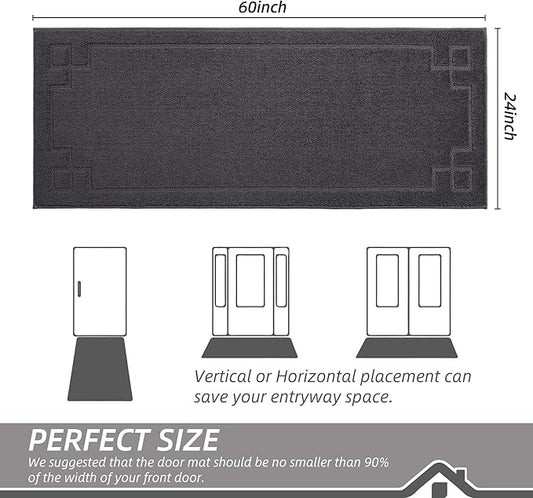 BEQHAUSE Door Mat 24" x 60", Non-Slip Door Mats Indoor Entryway Rugs Washable Low-Profile Absorbent and Stain Resist Floor Mats, Dog Door Mat for Front Back Door, Muddy Wet Shoes & Paws, Dark Grey
