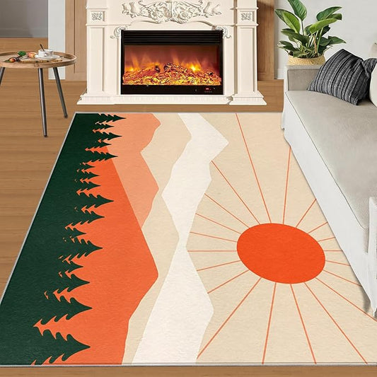 Boho Sun Area Rugs 3x5ft, Minimalist Mountain Boys Rugs for Bedroom, Abstraction Deco Kids Room Rug Soft Fuzzy Washable for Living Room Game Room Coffee Table