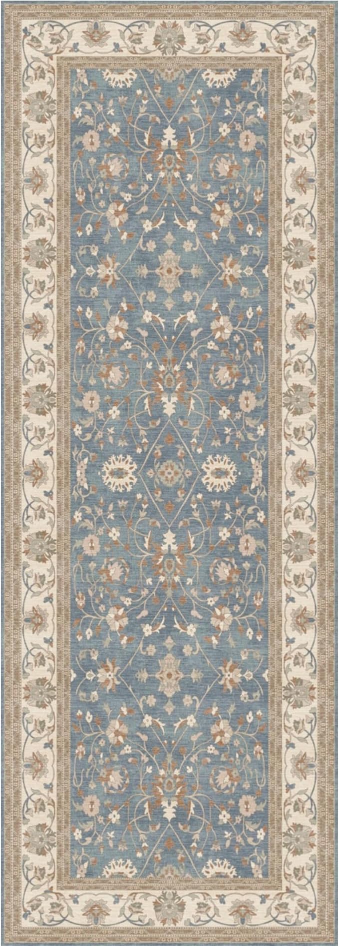 Kuden 2'6"x12 Runner Rug, Machine Washable Area Rug with Non-Slip Backing, Vintage Style, Soft, Easy Clean, Low Pile Rug for Hallway, Entryway, Kitchen, Bedroom