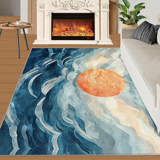 Boho Sun Area Rugs 3x4ft, Mosaic Sunburst Kids Bedroom Rug, Abstraction Deco Bedside Rug Durable Non Slip for Cafe Living Room Under Table Boys Room Decor