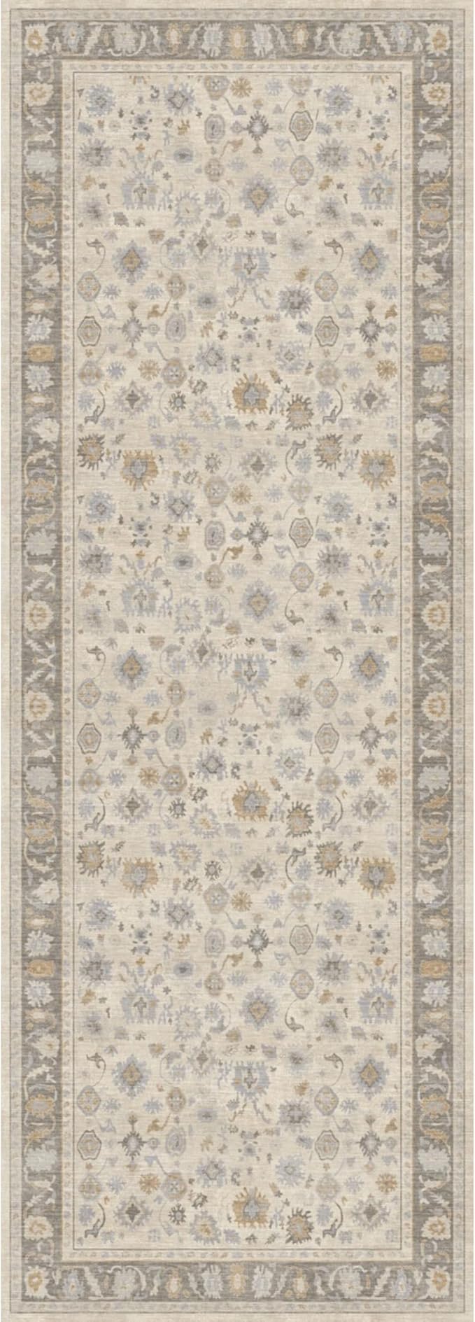 Kuden 2'6"x7' Runner Rug, Machine Washable Area Rug with Non-Slip Backing, Vintage Style, Soft, Easy Clean, Low Pile Rug for Hallway, Entryway, Kitchen, Bedroom