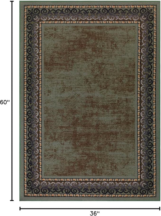 Antep Rugs Alfombras Bordered Modern 3x5 Non-Slip (Non-Skid) Low Pile Rubber Backing Indoor Area Rug (Green, 3' x 5')