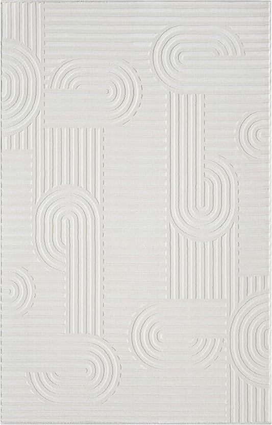 Annabel Modern Geometric Area Rug for Living Room, 4x6 Contemporary Arched Linear Cream Neutral Rug, Stain Resistant Non-Shedding Carpet for Bedroom, Dining Room or Kitchen (4' x 6', Cream)