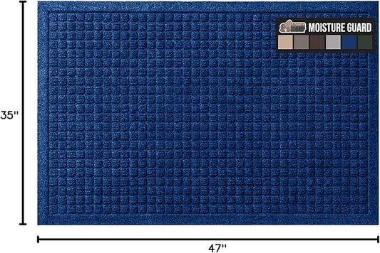 GORILLA GRIP Front Door Mat, 47x35, Indoor Outdoor Ultra Absorbent HydroAbsorb Doormat, Absorbs Up to 6 Cups of Water, Stain and Fade Resistant, Rubber Backing Doormats, Captures Dirt, Blue