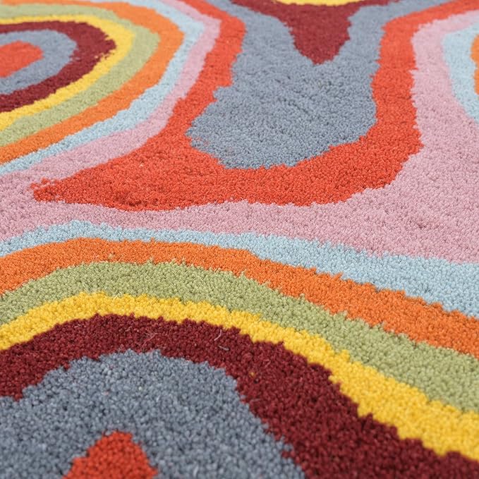 Irregular Shaped Handmade Wool Rug | Modern Colourful Stripe Premium Area Rug Perfect for Home Decor (IR-D, 3x3 ft)