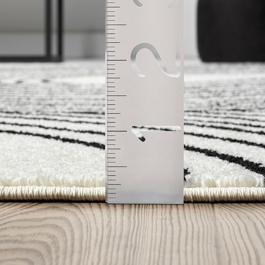 Abani Nuevo Beige Black Swirls Modern Area Rug 3' x 6' for Living Room, Bedroom - Abstract Design - Durable & Easy to Clean