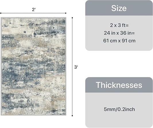 GENIMO 2x3 Rugs for Entryway, Washable Bathroom Kitchen Rugs Non Slip, Modern Abstract Soft Small Area Rug Indoor, Low Pile Throw Carpet, Navy Blue