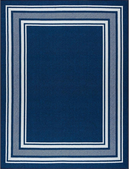 Beverly Rug Non Slip Area Rugs 8x10 Modern Bordered Non Skid Rubber Backing Soft Area Rug for Living Dining Room Easy to Clean Non Shedding Kitchen Bedroom Indoor Carpet 8 x 10 Navy