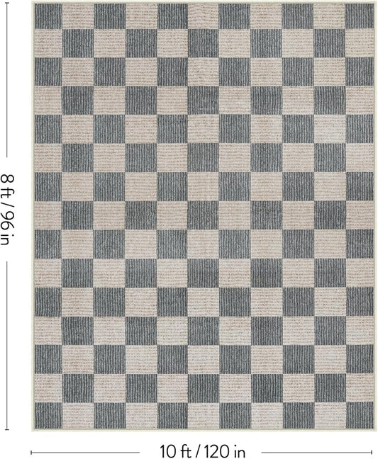 LIVEBOX 8x10 Area Rugs for Living Room, Checkered Non-Slip Washable Rugs, Farmhouse Neutral Classic Geometric Pattern Large Boys Area Rug for bedroom, Carpet for Living Dining Room Office(Grey,8'x10')