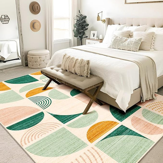 MUJOO Green Rug Boho Washable,6x9 Area Rugs for Living Room Bedroom Dining Room,Large Throw Floor Carpet Non Slip Soft Modern Abstract Sage Green