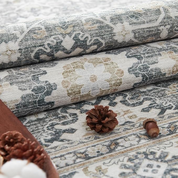jinchan Runner Rug 2x6 Washable Hallway Rug Distressed Gray Multi Vintage Floral Runner Kitchen Floor Cover Indoor Mat Retro Entryway Living Room Bedroom Office Farmhouse Grey