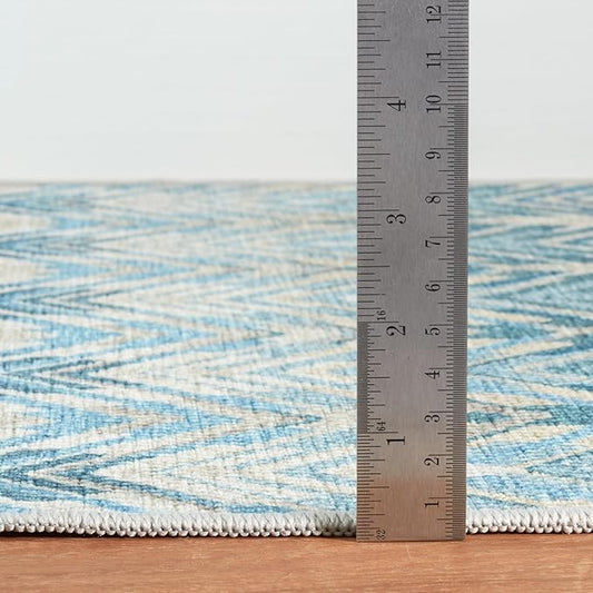 Dash & Albert Seneca Blue Machine Washable Rug, 7.5 X 9.5 Feet, Blue Graphic Pattern - Premium Luxury Hotel Quality Soft Breathable Hypoallergenic Machine Washable Easy Care All Season Comfortable