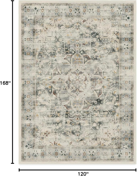 RUGGABLE Washable Vintage Area Rug – Sarrah Sage 10x14, Stain-Resistant, Non-Slip – Large Machine Washable Rugs for Living Room, Bedroom, Hallway, Entryway & Office–with Cushioned Pad