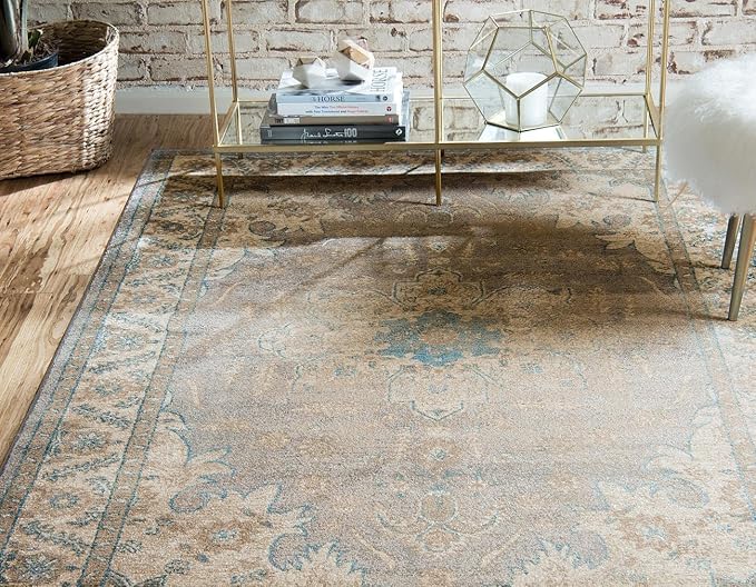 Unique Loom Salzburg Collection Classic Traditional Design Oriental Inspired Border Area Rug (8' 0 x 8' 0 Round, Gray/Beige)