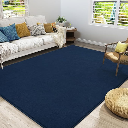 Amearea Large Modern Area Rugs for Bedroom Living Room, 5x8 Feet Navy Blue Thickened Memory Foam Rug, Fluffy Indoor Washable Rugs Non Slip Minimalist Carpet for Boys Girls Dorm Nursery Room Decor