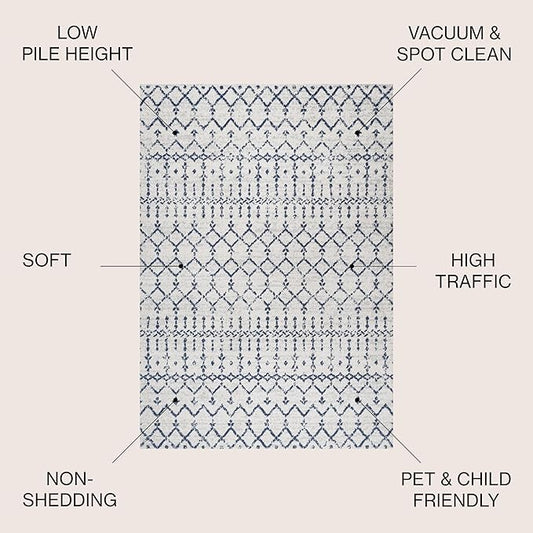 JONATHAN Y Boho Vintage Diamond Cream/Navy Indoor Area Rug 9X12 ft, Moroccan Hype for Living Room, Bedroom, Kitchen, Office, Easy-Cleaning, High Traffic, Pet-Friendly, Non-Shedding (MOH101F-9)