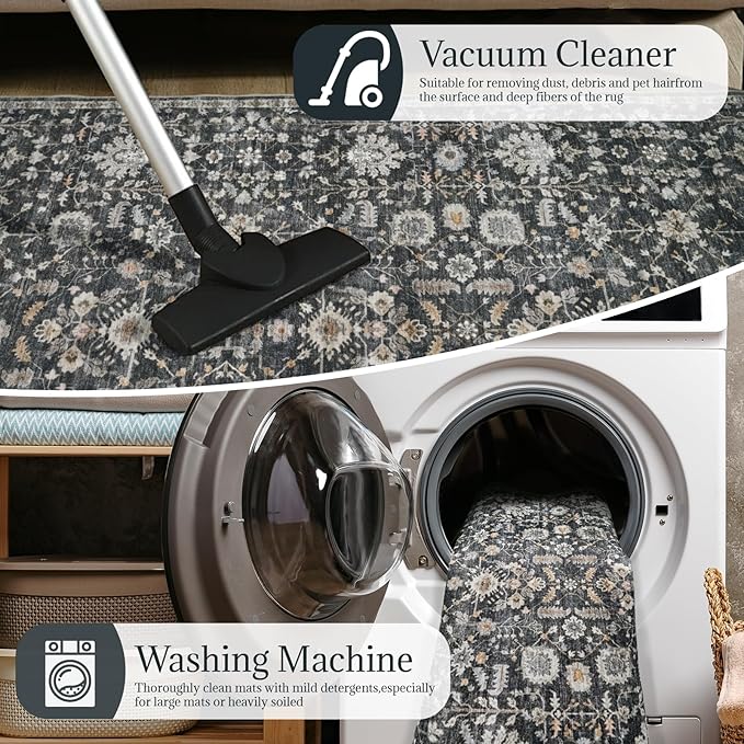 8x10 Washable Area Rugs Ultral Soft Non-Slip Stain Resistant Vintage Boho Large Carpet for High-Traffic Living Room & Dining Room