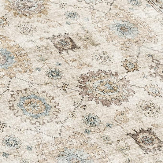ReaLife Rugs Machine Washable Area Rug Runner - Living Room Bedroom Bathroom Kitchen Entryway Office - Padded Low Pile Stain Resistant Premium - Boho Farmhouse Vintage - Bryn - Beige Seafoam 2'6"x8'