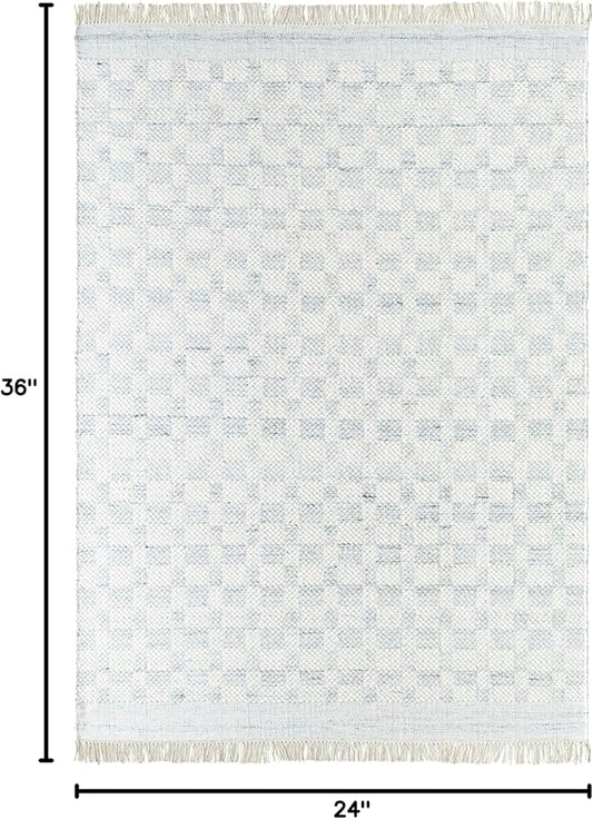 Mark&Day Wool Rugs, 2x3 Clinten Solid and Border Light Slate Checkered Rug, Cream Grey Carpet for Living Room, Bedroom or Kitchen (2' x 3')