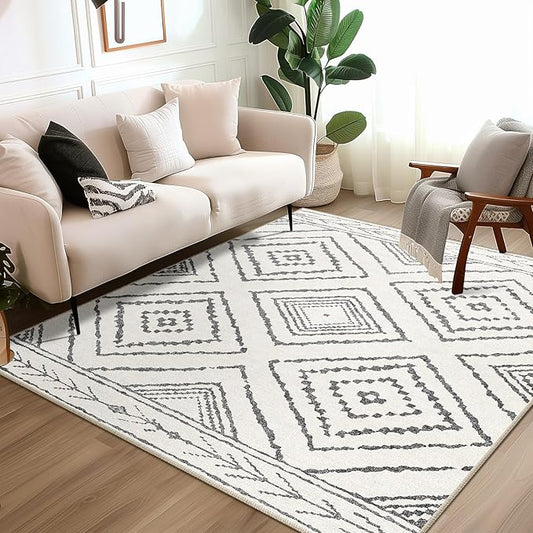Area Rug 4x4 Rug Machine Washable Non-Slip Low Pile Print Pattern Western Rug for Living Room Bedroom Entryway Tribal Series -Navywhite/Black