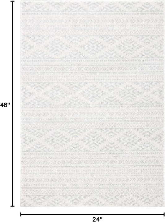 SAFAVIEH Tulum Collection Accent Rug - 2' x 4', Ivory & Light Grey, Moroccan Boho Tribal Design, Non-Shedding & Easy to Clean, Ideal for Front Door, Kitchen, Entryway, Foyer (TUL272G)