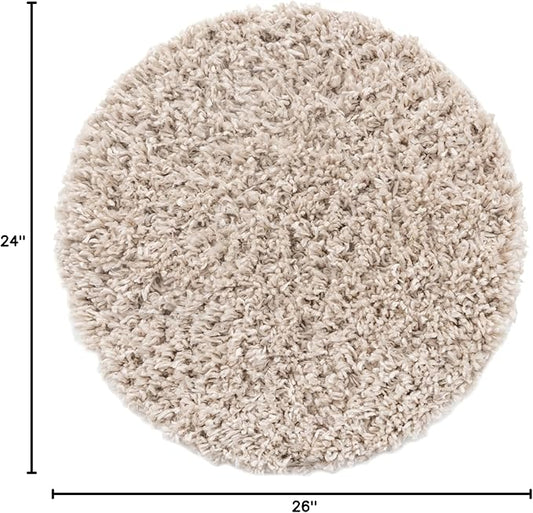 Unique Loom Davos Shag Collection Area Rug - Solid (2' Round, Linen)