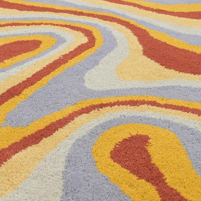 Irregular Shaped Handmade Wool Area Rug | Modern Colourful Stripe Premium Carpet | Perfect for Living Room, Bedroom, Dining Room & Home Decor (Desert, 3x3 ft)