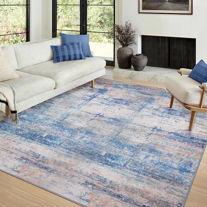 Abstract 4x6 Area Rug for Living Room Dining Room Entryway Blue