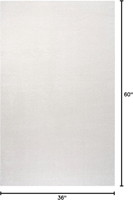 Eyely UES100T-3 Supersoft Haze Solid Low-Pile Indoor Area Rug Casual;Contemporary;Solid;Traditional, Bedroom, Kitchen, Living Room, Easy-Cleaning, Non-Shedding, 3 X 5, Cream
