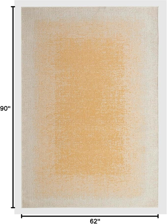 FH Home Outdoor Rug - Waterproof Easy to Clean Stain Resistant - Patio Indoor Outdoor Porch Deck Balcony Entryway - Ombre Modern - Dhruva - Yellow - 5ft 2in x 7ft 6in