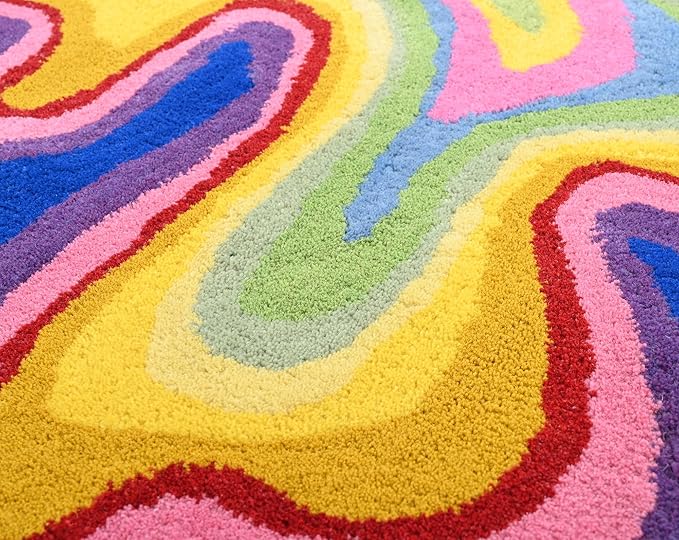 Irregular Shaped Handmade Wool Rug | Modern Colourful Stripe Premium Area Rug Perfect for Home Decor (IR-C, 10x10 ft)