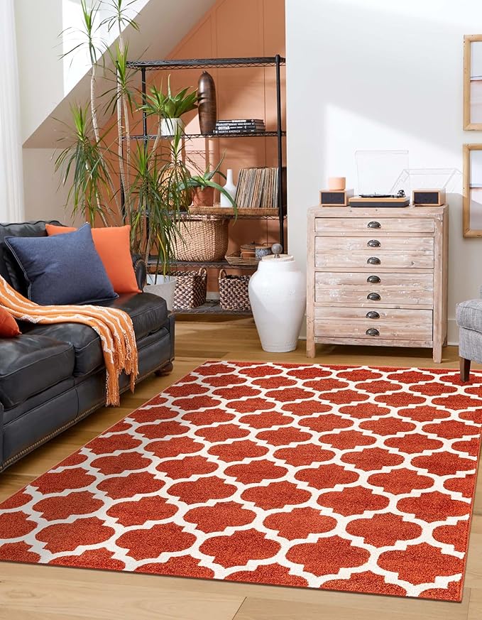 Rugs.com Lattice Collection Rug – 6x9 Light Terracotta Medium-Pile Rug Perfect for Bedrooms, Dining Rooms, Living Rooms