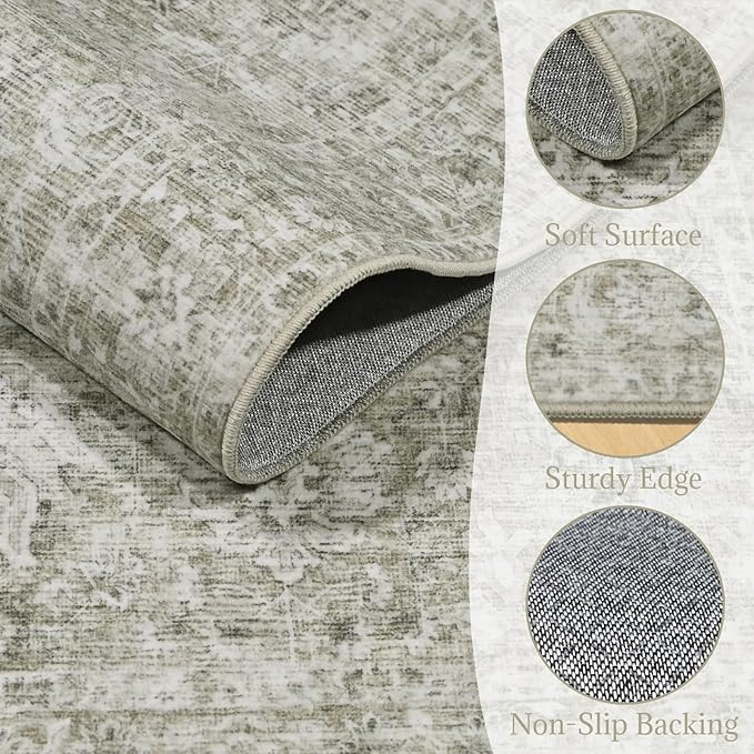 Washable 2'x3' Non Slip Rug Vintage Soft Low Pile Lightweight Boho Area Rugs for High-Traffic Areas (Entryway, Kitchen, Hallway), Farmhouse Decor
