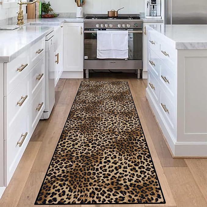 Leopard Rug 2x8 Modern Print Hallway Runner Rug with Rubber Backing Washable Non-Slip Runner Rugs for Bedroom Kitchen Living Room Indoor Decor(2x8ft,Brown)