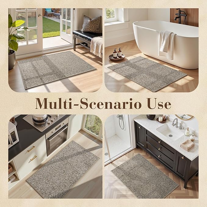 MontVoo Door Mat Indoor Entrance Doormat, Absorbent Durable Rubber Non Slip Front Door Mat for Inside Entry Entryway Dirt Trapper Welcome Mat, Grey Brown 17''x30''