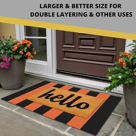 KOZYFLY Orange and Black Striped Rug Doormat 2x3 Ft Halloween Fall Cotton Woven Washable Indoor Outdoor Rugs for Layered Door Mats Porch/Kitchen/Farmhouse